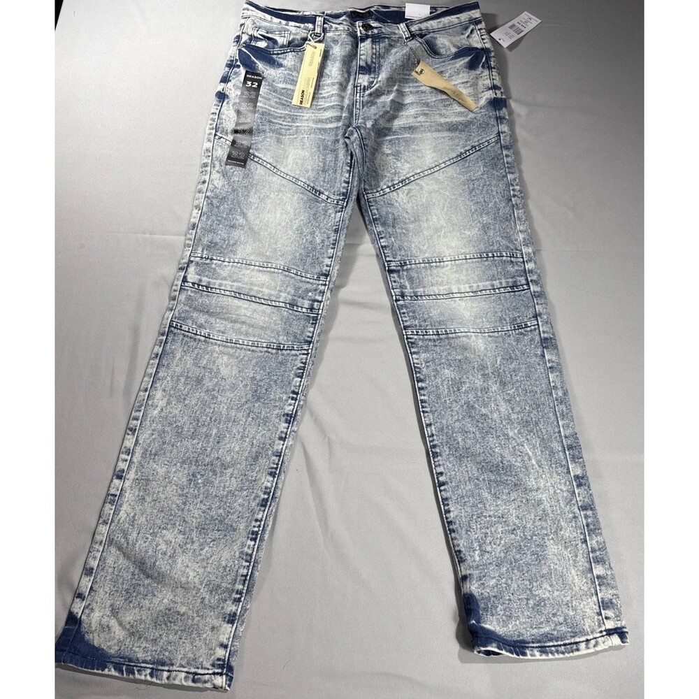 REASON Mens Straight Fit Moto Acid Wash Denim Jeans MN-41 Size 32 NEW w Tags